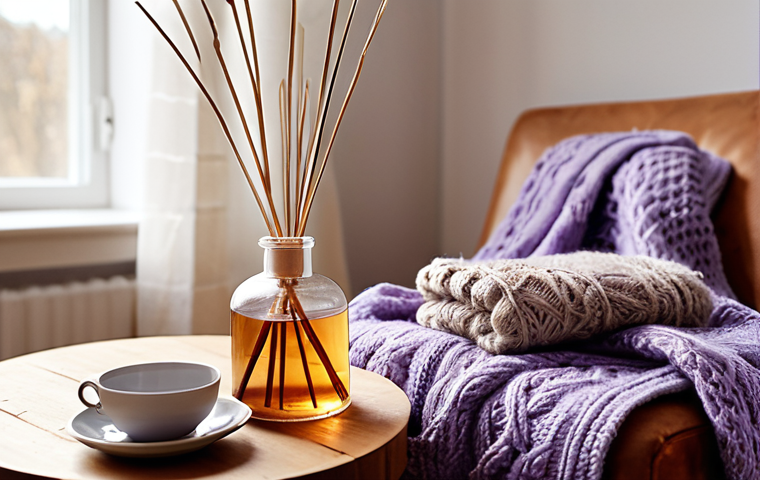 **Image Prompt:** A cozy Swedish living room bathed in soft light, with a reed diffuser subtly releasing a calming lavender scent. Focus on natural textures, like wool blankets and wooden furniture. The overall feeling should be "hygge" and relaxation. Perhaps include a book and a cup of tea.
